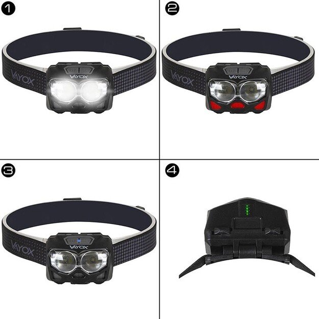VAYOX įkraunamas žibintas ant galvos su judesio detektoriumi 500lm VA0078