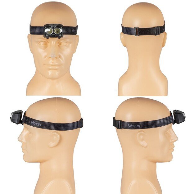 VAYOX įkraunamas žibintas ant galvos su judesio detektoriumi 500lm VA0078