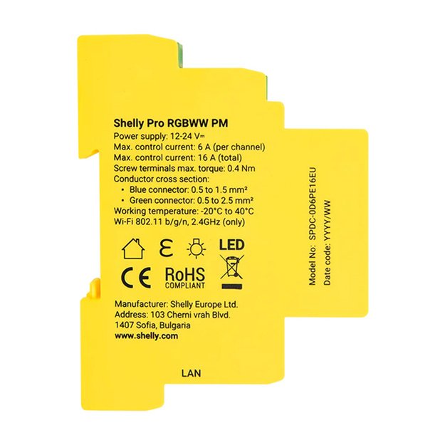 Shelly RGBWW Pro WiFi 5-канальный контроллер освещения на DIN-рейку