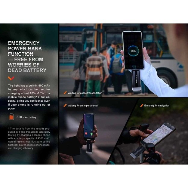 Fenix E-Spark avarinis pakraunamas žibintuvėlis prie raktų su powerbanku