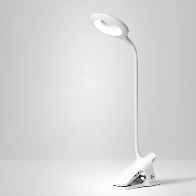 Mini Wozinsky belaidė LED skaitymo lempa su segtuku + USB-C laidu – balta
