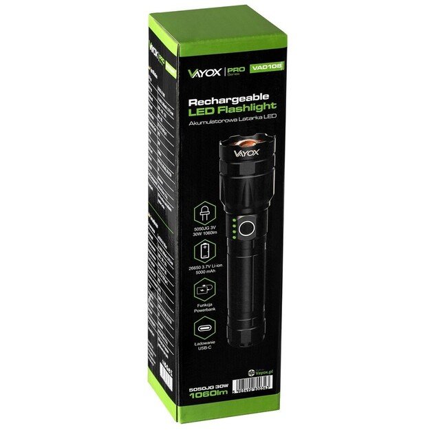 Vayox Pro Series Tactical Flashlight 30W 1060lm VA0108