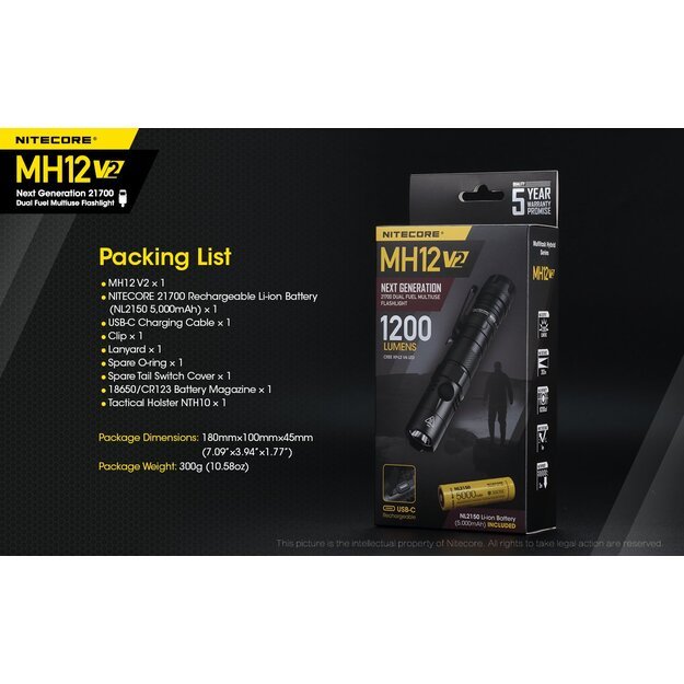 Nitecore MH12 V2 1200lm žibintuvėlis