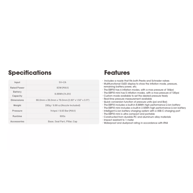 Nitecore EBP10 Electronic Air Pump