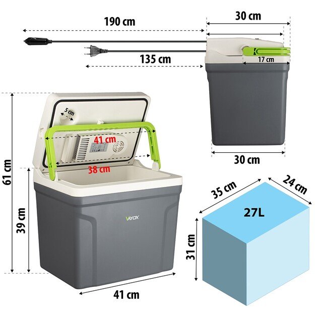 Kelioninis šaldytuvas 27L DC 12/24V AC 220-240V VAYOX VA-T27