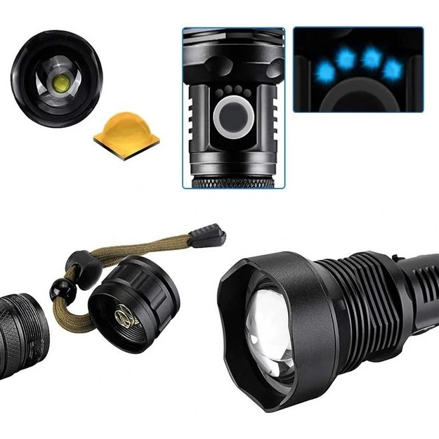 Žibintuvėlis IP67 LED XHP70 Zoom USB