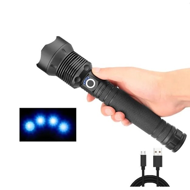 Žibintuvėlis IP67 LED XHP70 Zoom USB