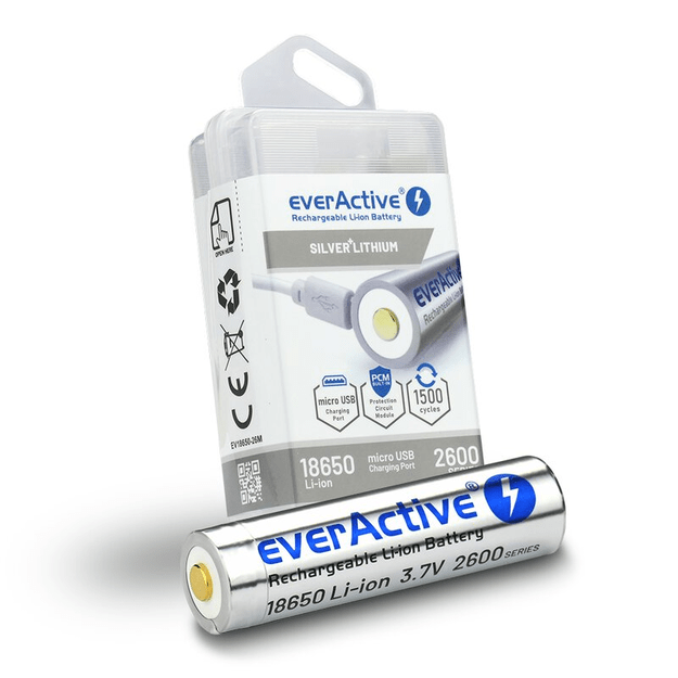 EverActive 18650 3.7 V Li-ion 2600 mAh micro USB battery with box