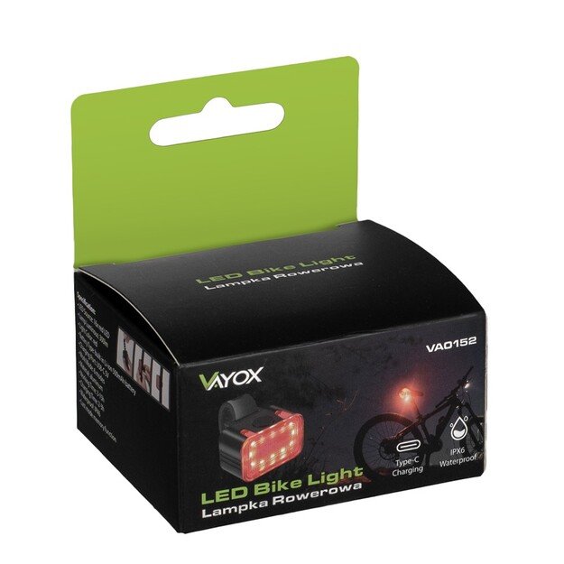 Vayox Galinis dviračio žibintas 300lm 16*LED USB-C VA0152