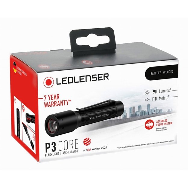 Ledlenser P3 Core, baterija maitinamas žibintuvėlis, 90 lm