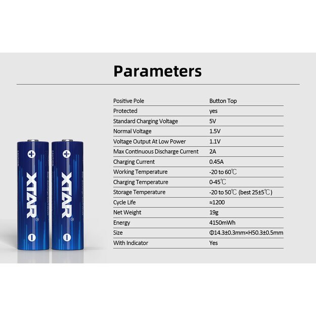 Xtar R6 / AA 1,5 V ličio jonų 2500 mAh baterija su apsauga