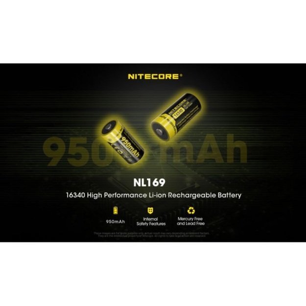 Nitecore Li-Ion baterija 16340, 950mAh - NL169