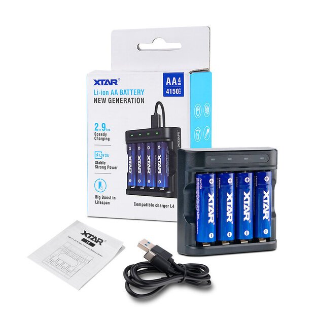 Charger Xtar L4  for AA / AAA Li-ion 1.5V / NiMH  + Xtar R6 / AA 1.5V Li-ion 2500mAh battery - 4 pieces