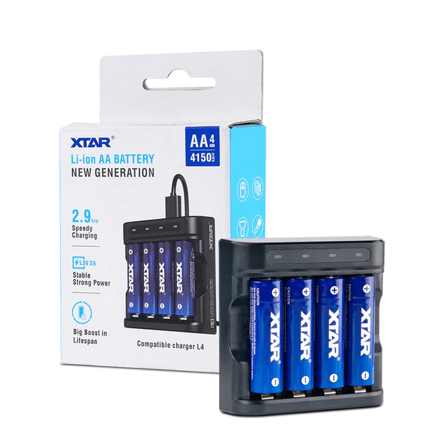 Charger Xtar L4  for AA / AAA Li-ion 1.5V / NiMH  + Xtar R6 / AA 1.5V Li-ion 2500mAh battery - 4 pieces