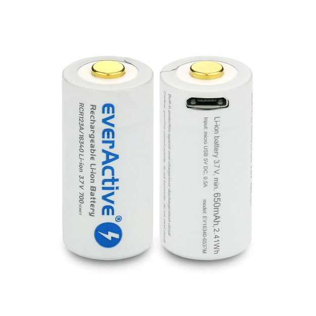 everActive 16340 3.7V ličio jonų 700 mAh mikro USB baterija su apsauga