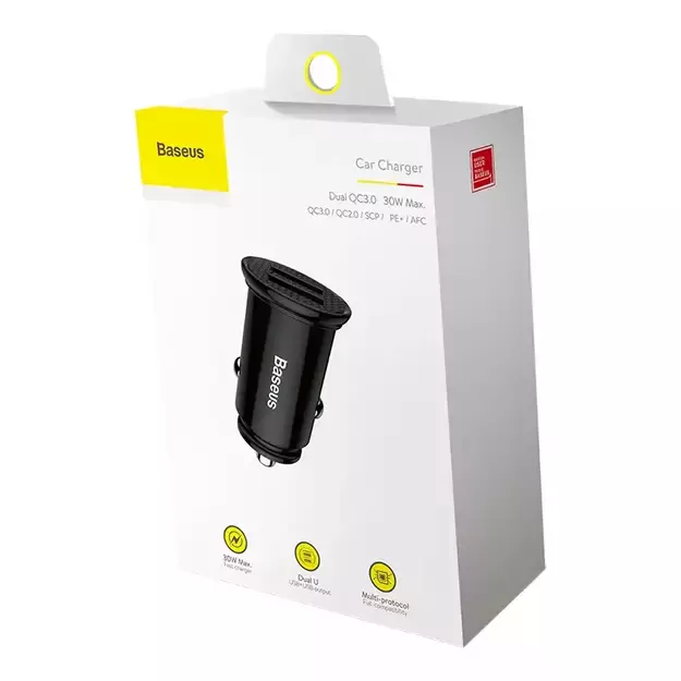 Baseus Circular 2xUSB QC3.0 5A 30W car charger (black)