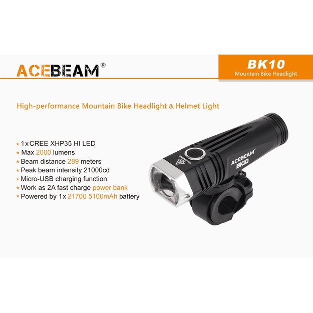 AceBeam BK10 dviračio žibintas USB kraunamas