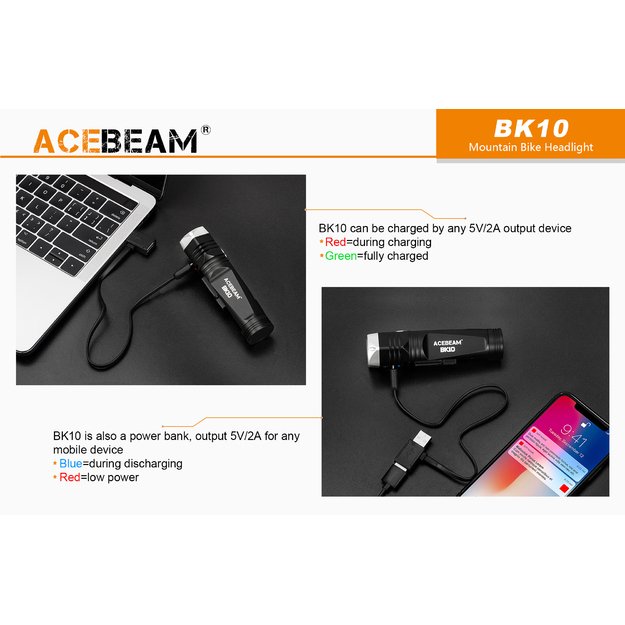 AceBeam BK10 dviračio žibintas USB kraunamas