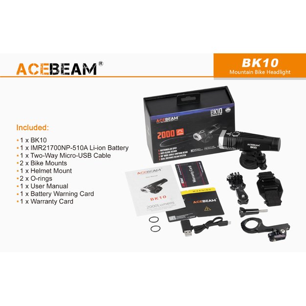 AceBeam BK10 dviračio žibintas USB kraunamas