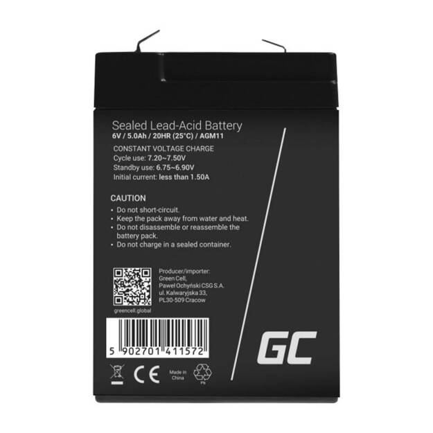 Įkraunama baterija AGM 6V 5Ah be priežiūros UPS ALARM