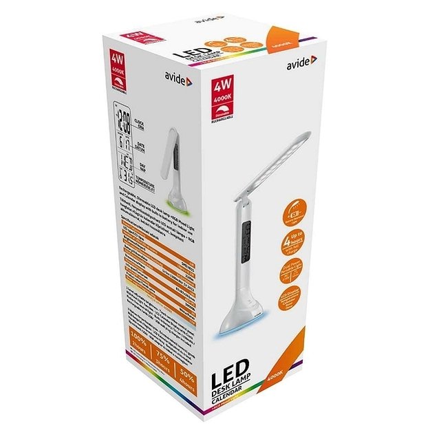 Įkraunamas stalinis reguliuojamas LED šviestuvas su ekranu, baltas