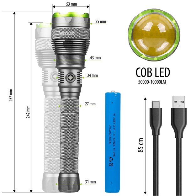 Vayox flashlight 10000lm COB LED 2600mAh IPX7 VA0254