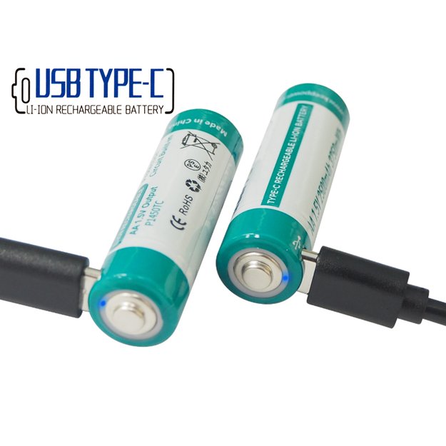 Keeppower AA 1.5V 2500mAh (3750mWh) ličio jonų baterija (įkraunama per USB-C) P1450TC