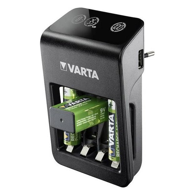 Universalus įkroviklis Varta LCD Plug-Plus su 4 AA 2100 mah  baterijomis 4 kanalų PP3 57687