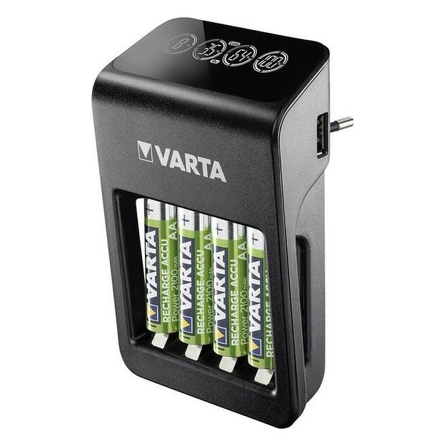 Universalus įkroviklis Varta LCD Plug-Plus su 4 AA 2100 mah  baterijomis 4 kanalų PP3 57687