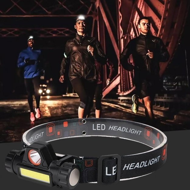 Įkraunamas žibintuvėlis ant galvos COB-LED