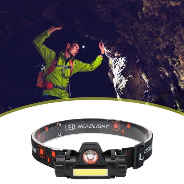 Įkraunamas žibintuvėlis ant galvos COB-LED