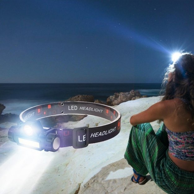 Įkraunamas žibintuvėlis ant galvos COB-LED