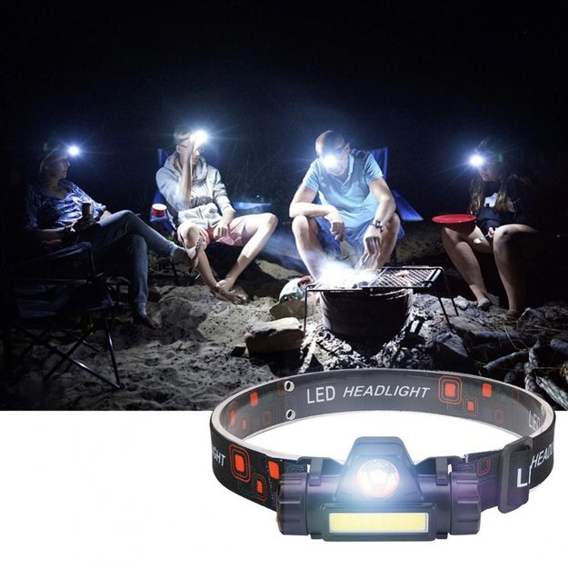 Įkraunamas žibintuvėlis ant galvos COB-LED