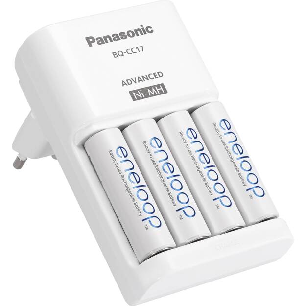 Panasonic Eneloop įkroviklis BQ-CC17 + 4 vnt R6/AA Eneloop 2000mAh BK-3MCCE įkraunamų baterijų