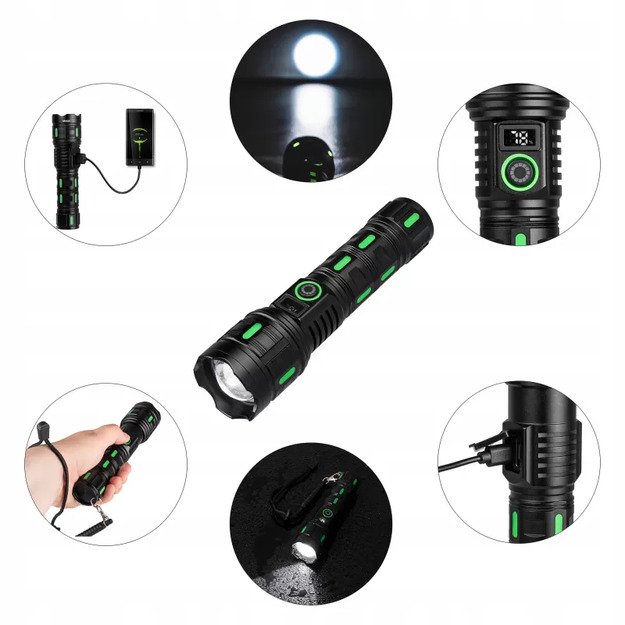 VAYOX 1200lm Pro serijos taktinis įkraunamas žibintuvėlis VA0365