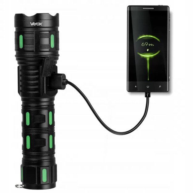 VAYOX 1200lm Pro serijos taktinis įkraunamas žibintuvėlis VA0365