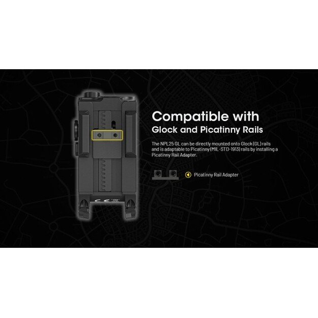 Nitecore žibintuvėlis ant ginklo NPL25 GL UHi 25 LED 900 liumenų + žalias lazeris