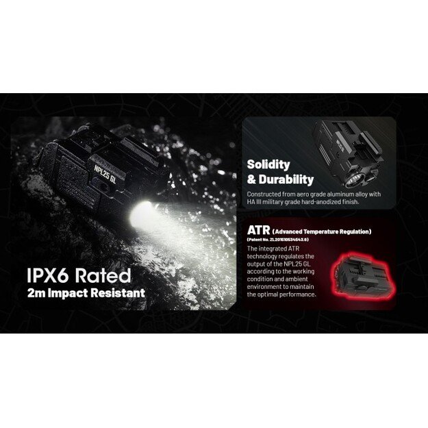 Nitecore žibintuvėlis ant ginklo NPL25 GL UHi 25 LED 900 liumenų + žalias lazeris