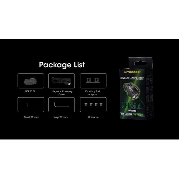 Nitecore žibintuvėlis ant ginklo NPL25 GL UHi 25 LED 900 liumenų + žalias lazeris