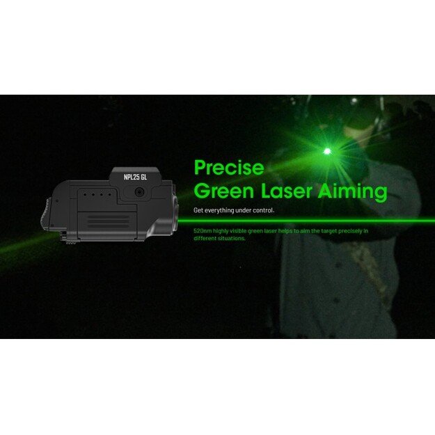 Nitecore žibintuvėlis ant ginklo NPL25 GL UHi 25 LED 900 liumenų + žalias lazeris