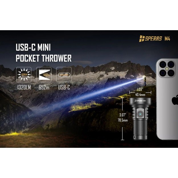 SPERAS M4 Mini Flashlight 1320lm 652m