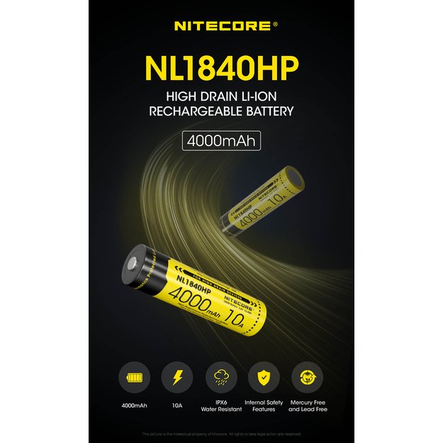 Литий-ионный аккумулятор Nitecore 18650, 4000 мАч NL1840HP
