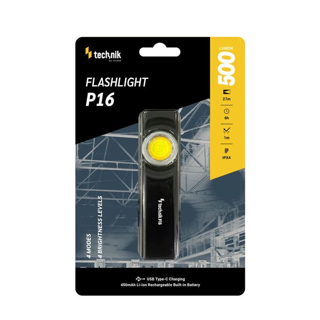 Technik P16 žibintuvėlis (su įkraunama baterija) COB LED + USB-C 500lm