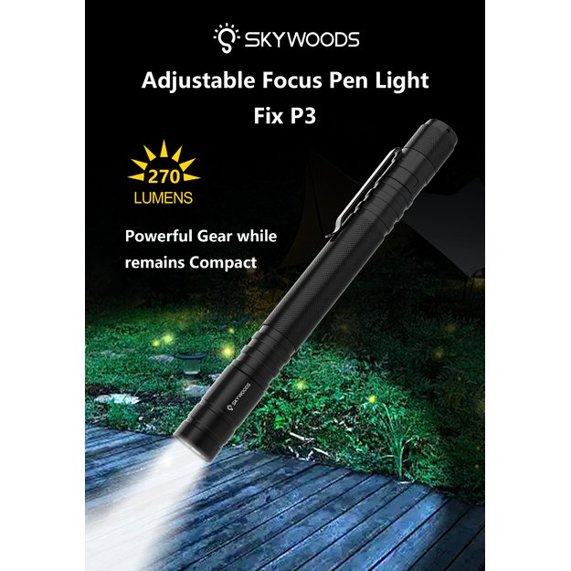 Skywoods Fix P3 fokusuojamas tušinuko tipo žibintuvėlis, 270 lm
