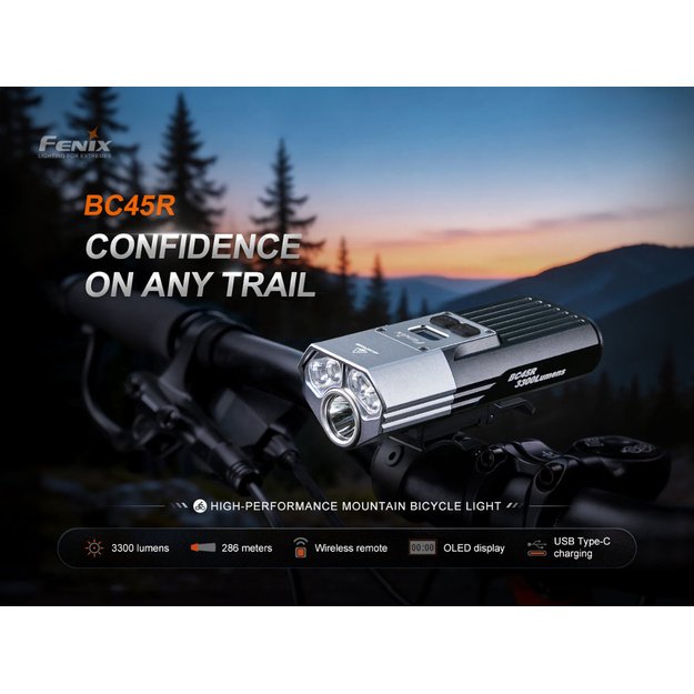 Fenix BC45R 3300lm, dvigubo spindulio dviračio žibintas su pulteliu