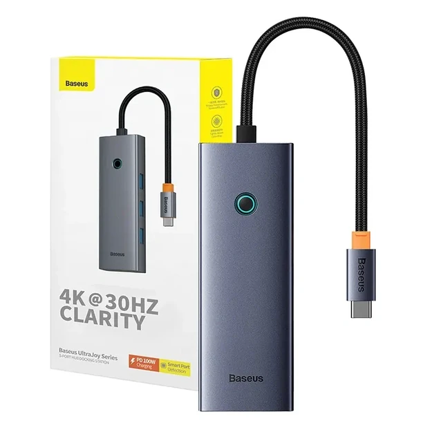 5-in-1 Hub Baseus UltraJoy Series USB-C to HDMI4K@30Hz+3xUSB 3.0+1xPD (grey)