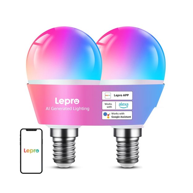 LEPRO BP1-2 E14 LED Bulb with Bluetooth and Wi-Fi, 470 lm, 2-pack