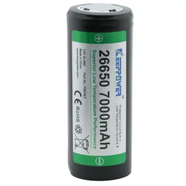 Keeppower 26650 7000mAh 3,6–3,7 V ličio jonų akumuliatorius, skirtas žemai temperatūrai P2670LT