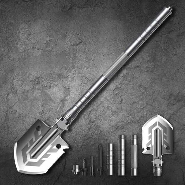 Sulankstomas daugiafunkcinis kastuvas su juodu dėklu SP-014