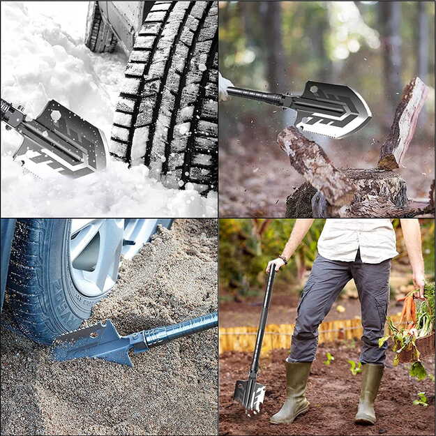 Sulankstomas daugiafunkcinis kastuvas su juodu dėklu SP-014